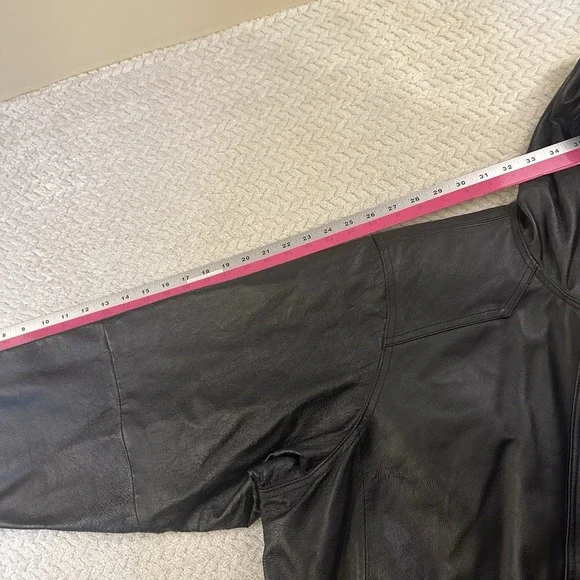 Black Leather Trench Coat 3XL 90s Goth Biker Duster Hooded Fantasy Matrix Neo - Picture 10 of 16